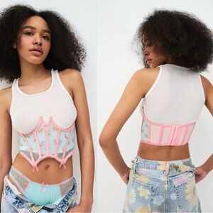 NWT For Love and Lemons Garden Party Pink Mesh Corset Bra